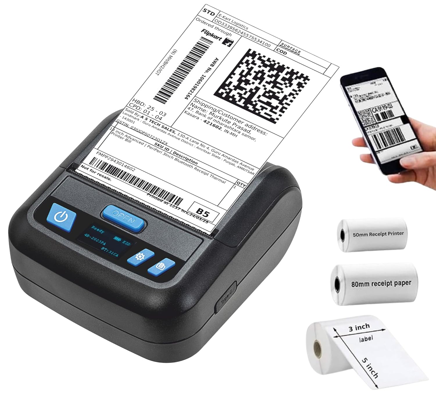 PeriPeri 3Inch Heavy Duty USB+Bluetooth Label + Receipt 2in1 Thermal Printer